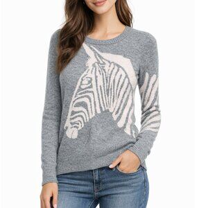 ELENA SOLANO Zebra 100% Cashmere Sweater Soft Cozy Neutral Grey Pink Women's XS